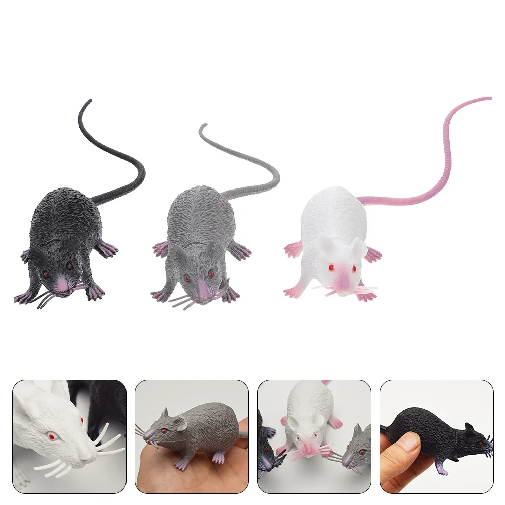 3 Pcs Simulated Soft Rubber Mouse Cat Toy Realistic Rat Prank Toys Halloween Artificial Mice Imitation Decor Props