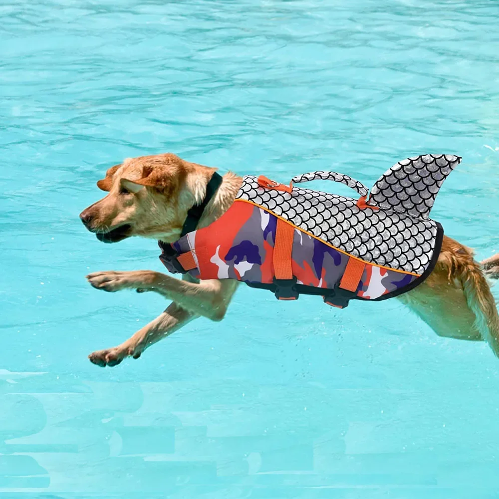 Dog Life Jacket Shark Pets Life Vest Adjustable Ripstop Dogs Swimming Safety Vest With Superior Buoyancy Rescue Handle For Dogs