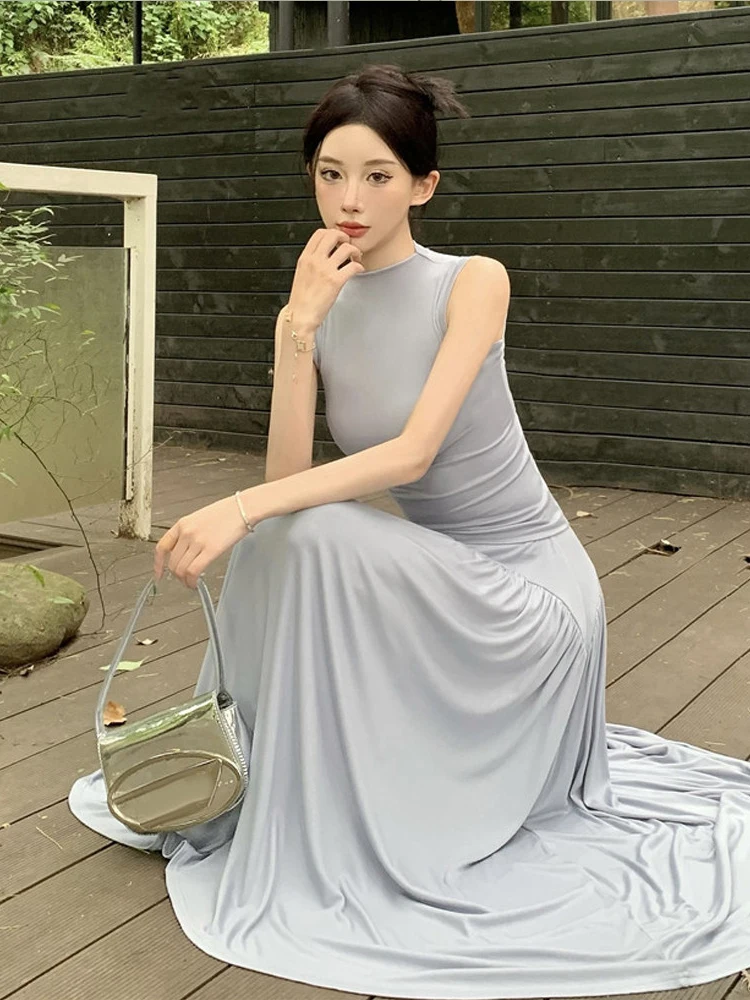 Coreano Sle Casual redondo Ne Svel chaleco Top falda de cintura alta Faionable conjunto de dos piezas pantalones de pierna ancha de cintura alta