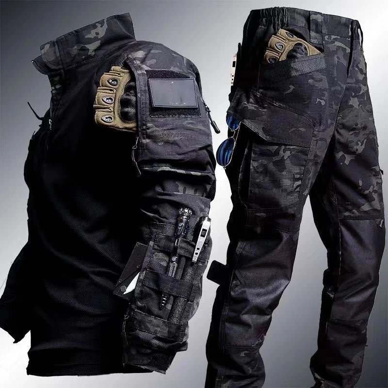 Tactical Frog Suit Men Outdoor Sports Camping Hiking Clothes 2 Pieces Sets Long Sleeve Tops Special Forces Police Uniform Pants