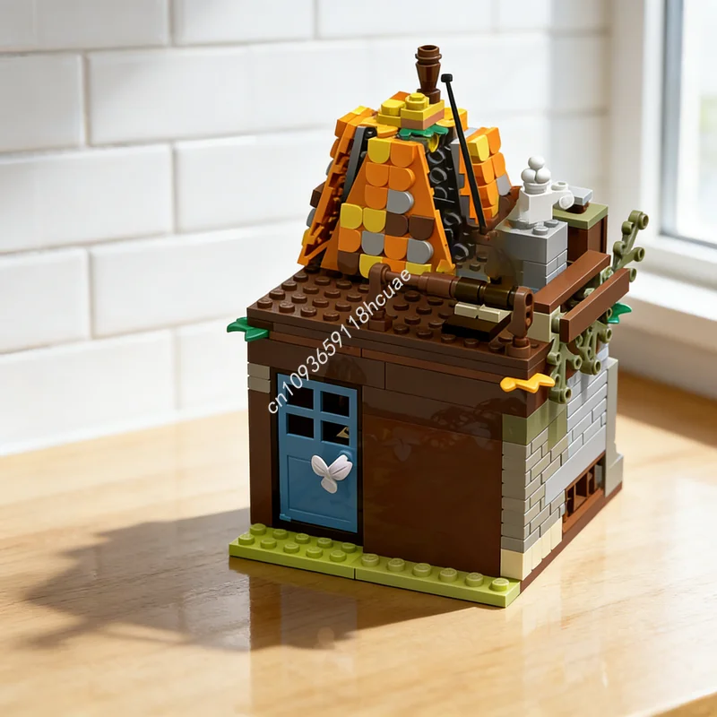 

259 деталей MOC «Деревянная хижина Омас в лесу», модель городского дома, конструктор, архитектурная игрушка, рождественский подарок, кирпичики, подарок на день рождения