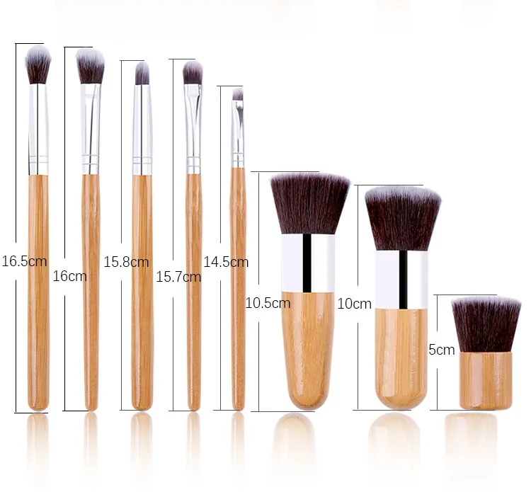 11-delige make-upborstels met natuurlijk bamboe handvat Hoge kwaliteit Foundation Blending Cosmetische make-up tool met katoenen tas voor dames