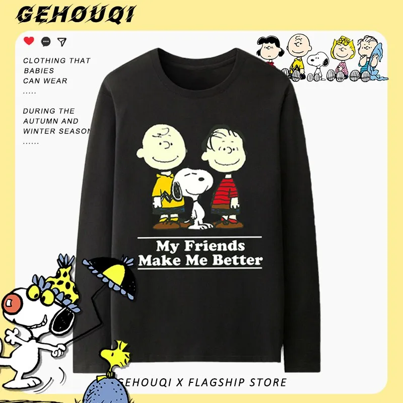 

Snoopy Co-signed Long-sleeved T-shirt Men 2024 New Cotton Ins Fashion Brand Anime Peripheral Clothes For Children