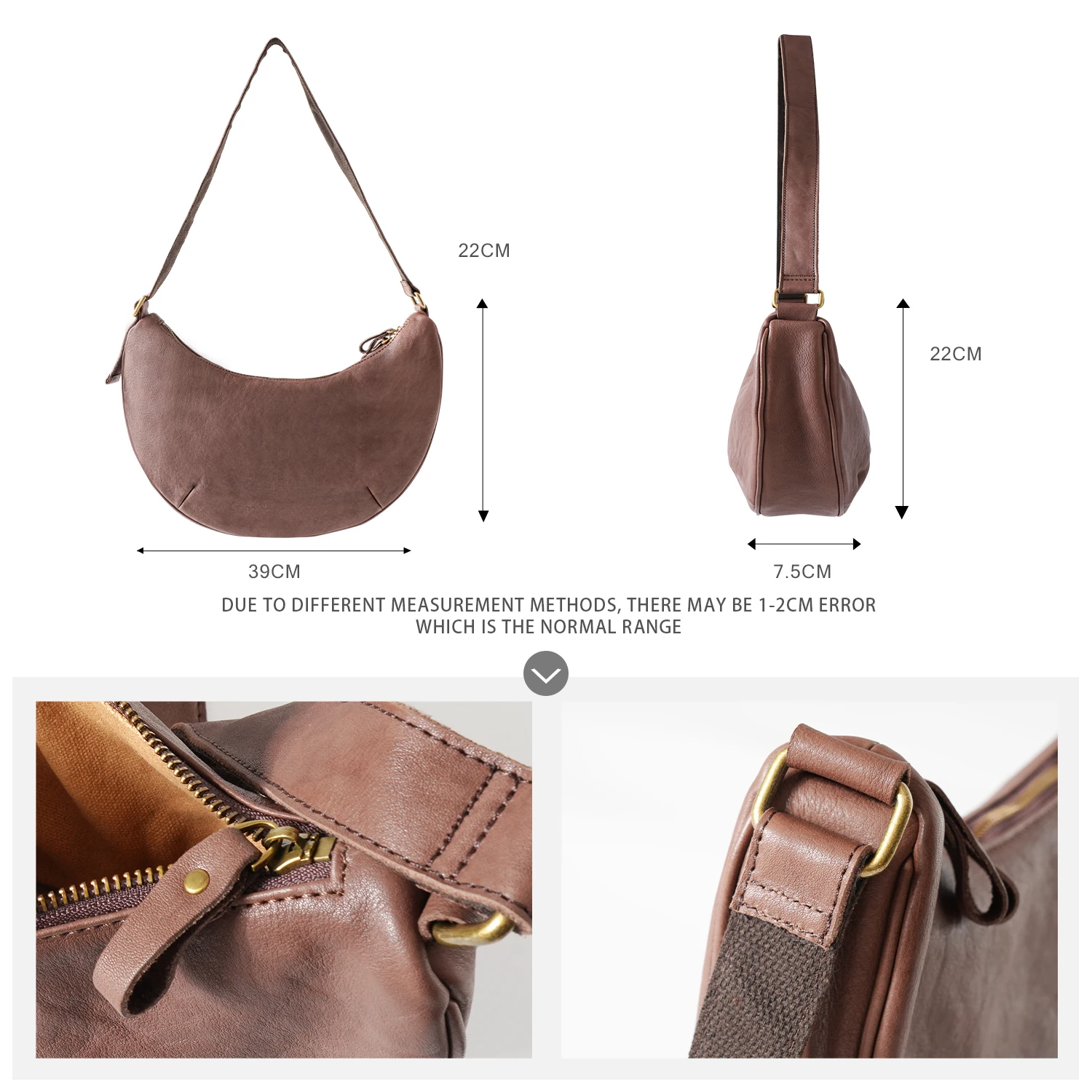 ANGENGRUI  Brand New  Genuine Leather Bag Single Shoulder Women\'s Bag Fashion Design Half Moon Crossbody Bag