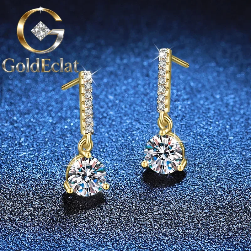 

GoldEclat Luxury 100% Real 18k Gold Women's Diamond Stud Earrings 2 karat Moissanite Fashion High-grade Stud Earrings