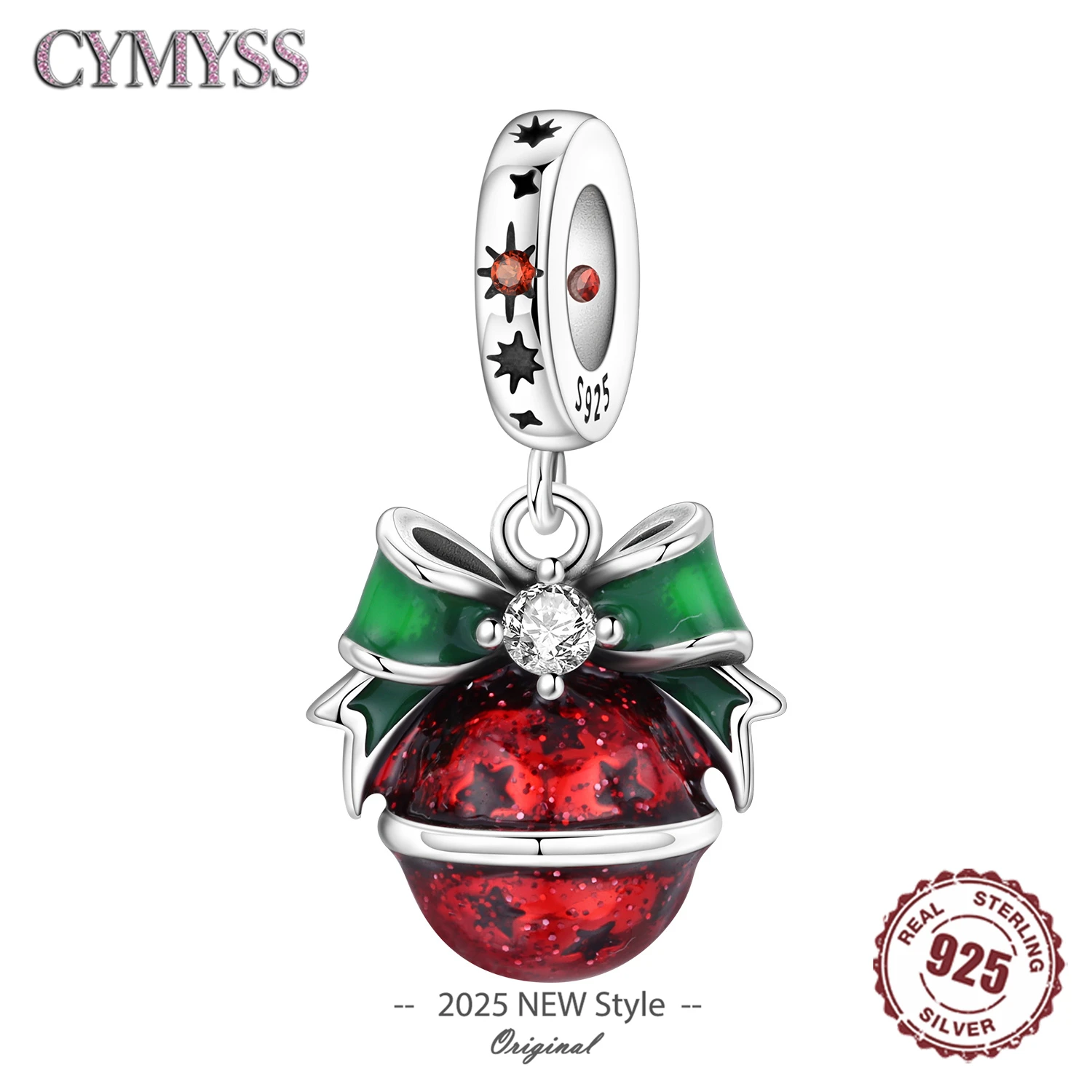 

Original 2025 S925 Sterling Silver Zircon Red Merry Christmas Bell Pendant Beads Pendants Bracelet Charm Jewelry Party DIY Gifts