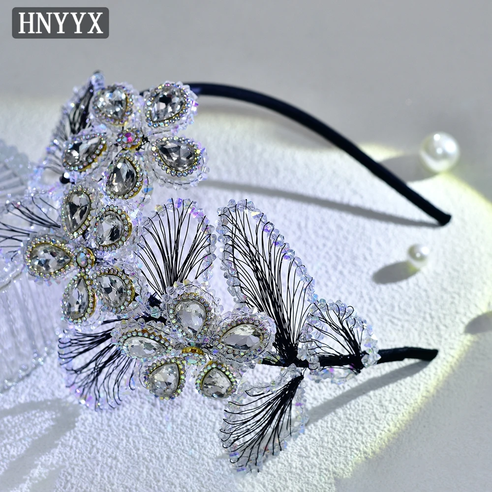 HNYYX Shining Leaf Decorated Rhinestone Headband Fashion Beaded Non-Slip Head Hoop Elegant Ladies Bridal Hair Accessories A185