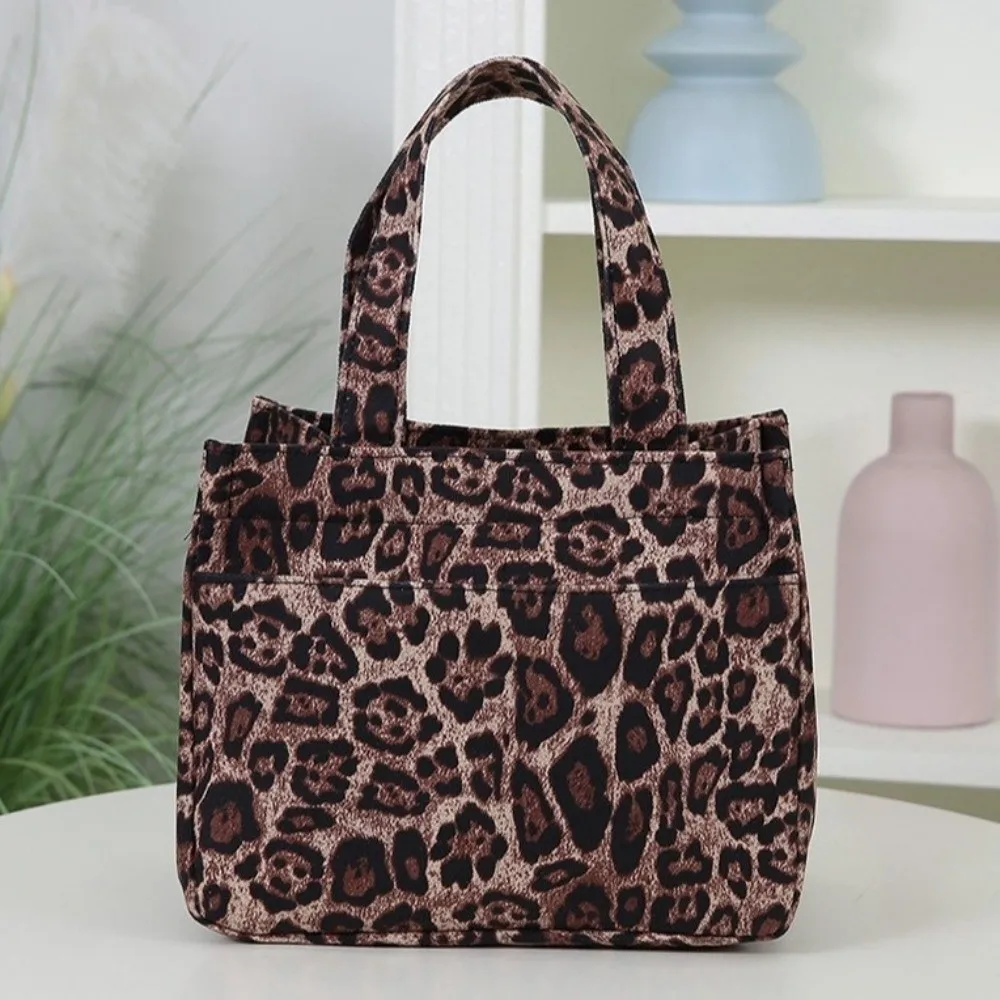 Eco-Friendly Leopard Print Leopard Print Lunch Bag Canvas Multi Pocket Tote Bag Large Capacity Thermal Food Carrier Bag Picnic