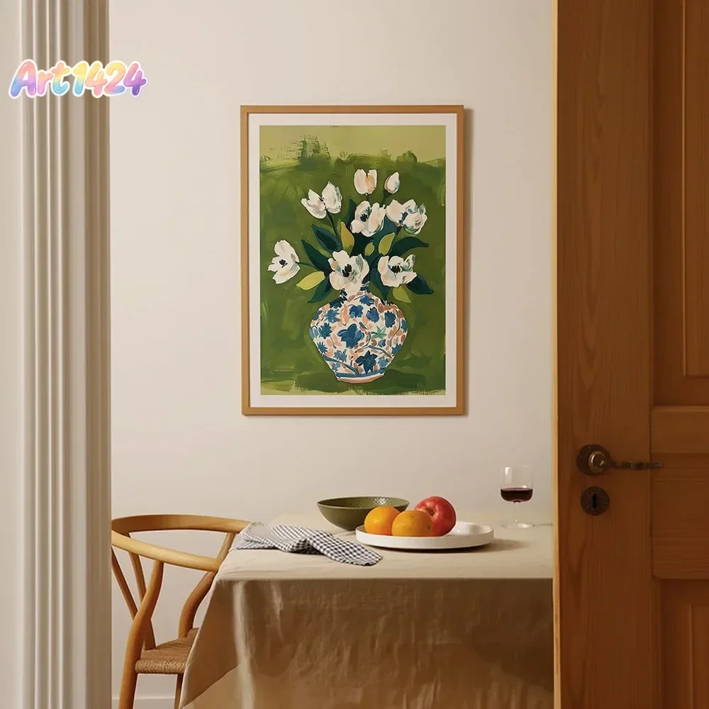 Colorful Flowers in Vase Canvas Painting Wall Art Poster Print for Living Room Home Office Cafe Hotel Restaurant Decor
