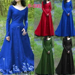 Women's Medieval Cosplay Costume Long Sleeve O-neck Princess Dress Party Dress Renaissance Viking Gothic Clothing Fantasy Gown