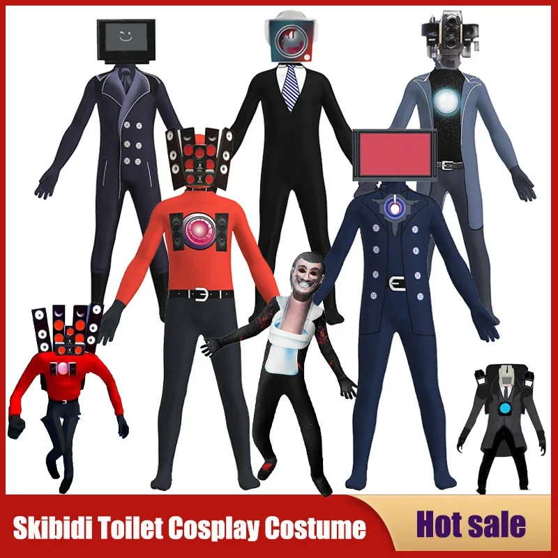 Game Skibidi Toilet Cosplay Costume Adults Kid Canival Halloween Party Bodysuit Speaker TV Camcorderman Jumpsuit Mask For Men