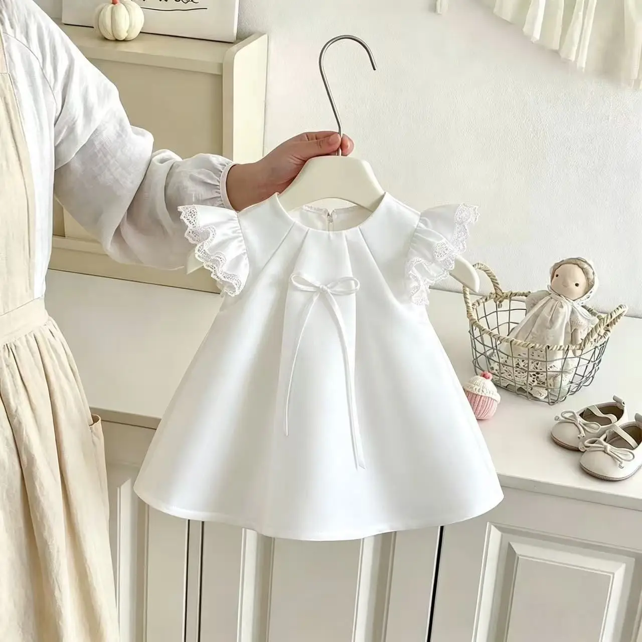 Girls Princess Summer White First Birthday Flutter Sleeve Gown Thin White New Trendy Baby Stylish Dress