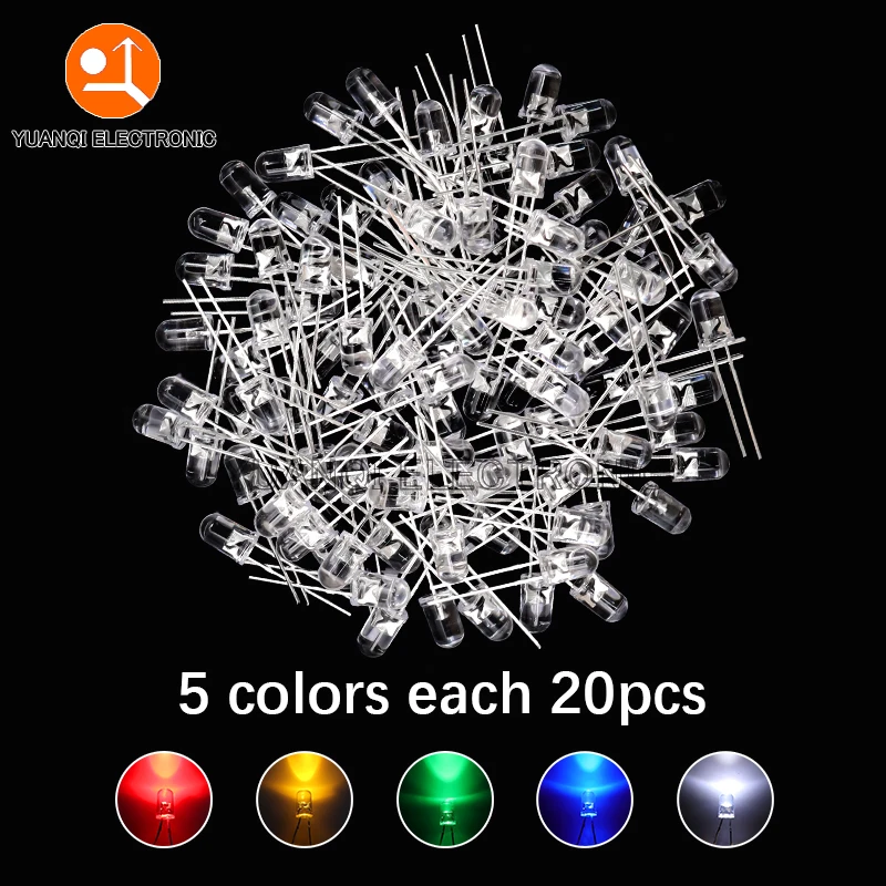 3MM 5MM Light Emitting Diode Electronics Set Box F3 F5 LED Diodes Assorted Kit White Green Red Blue Yellow Orange