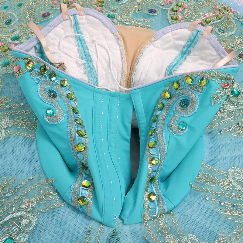 Turquoise Classical Ballet Tutu professional Aqua Blue Queen shiny sleeping beauty Variation Costume for girls 11 layers tulle