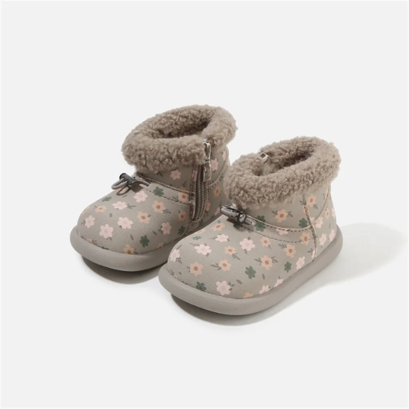 الشتاء حذاء طفل جلد أزهار لطيفة الدافئة أفخم الأميرة الاطفال أحذية مقاوم للماء موضة طفل الفتيات الأحذية القطنية الاتحاد الأوروبي 16-25