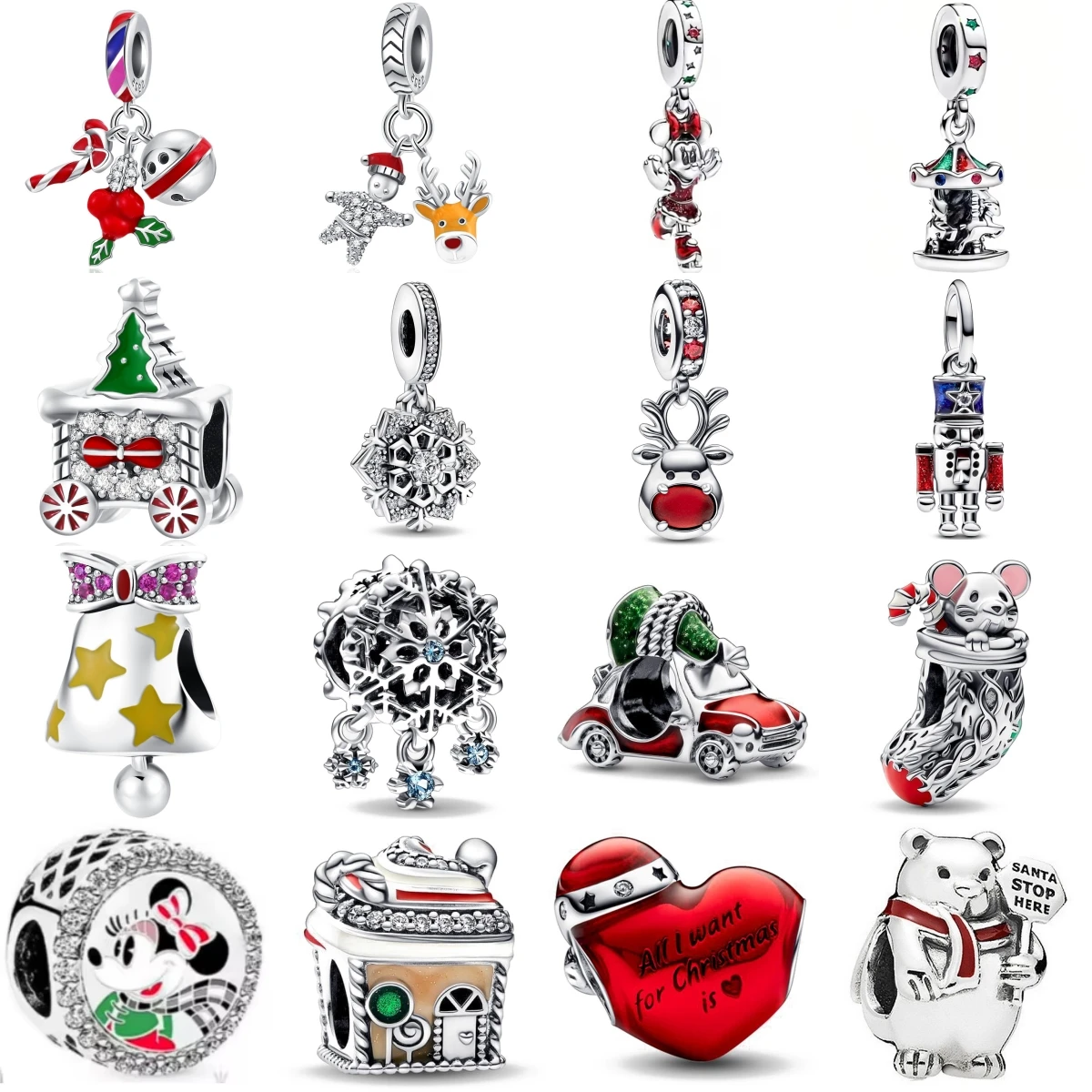 جديد 925 فضة سانتا قصب جرس شجرة عيد الميلاد سيارة سحر قلادة صالح الأصلي قلادة سوار المرأة مجوهرات هدية DIY بها بنفسك