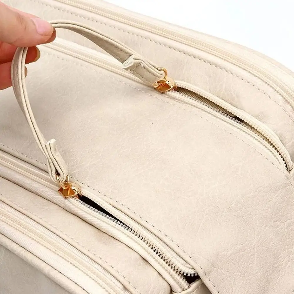 

Portable Women's Makeup Bag Large Capacity Double Zipper Travel Cosmetic Organizer Solid Color PU Leather Handheld Storage Bag