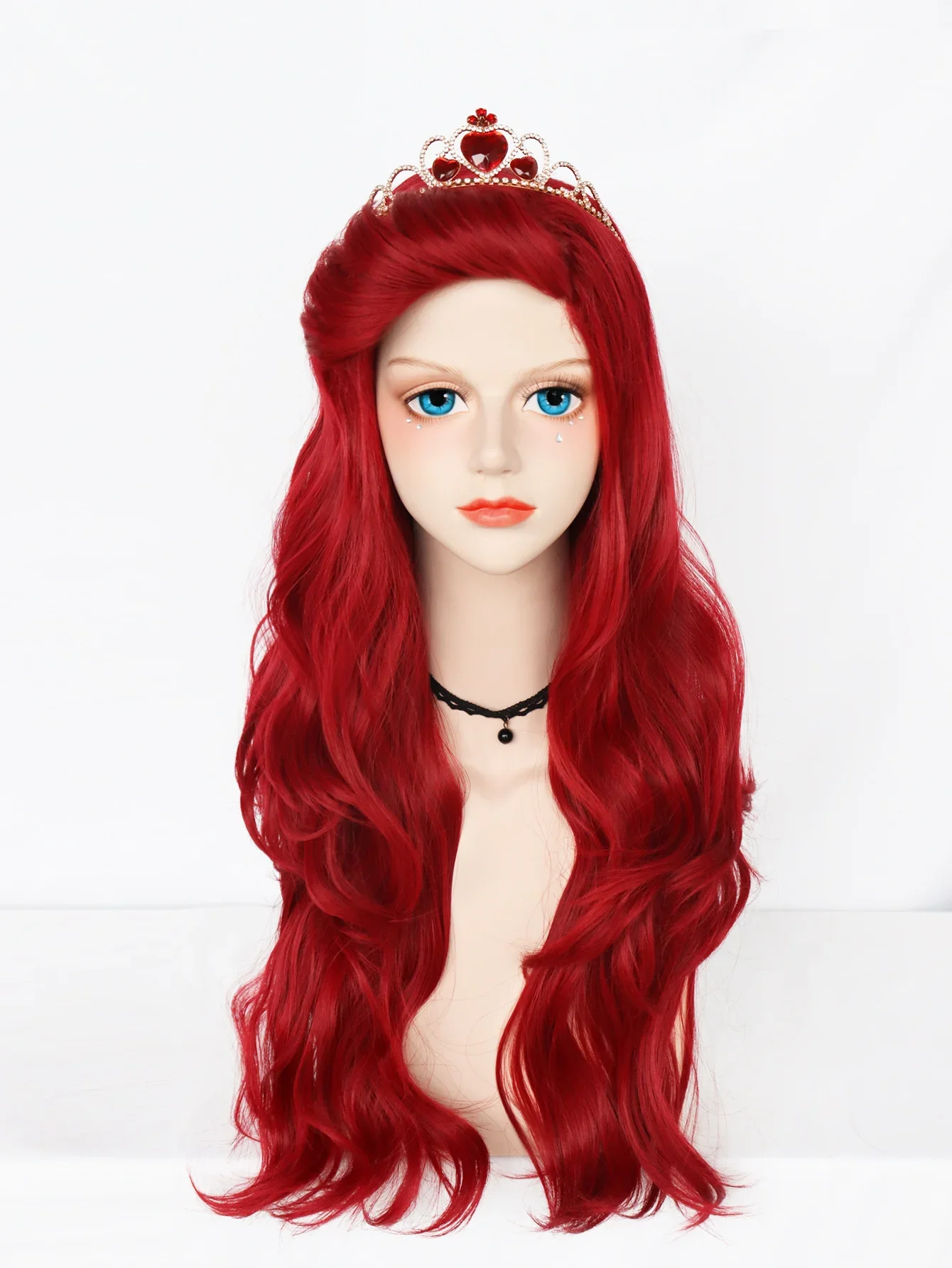 Parrucca cosplay sintetica rossa ondulata lunga Parrucca principessa Ariel per Halloween Gioco di ruolo Costume Natale per donna Parrucca da vestire