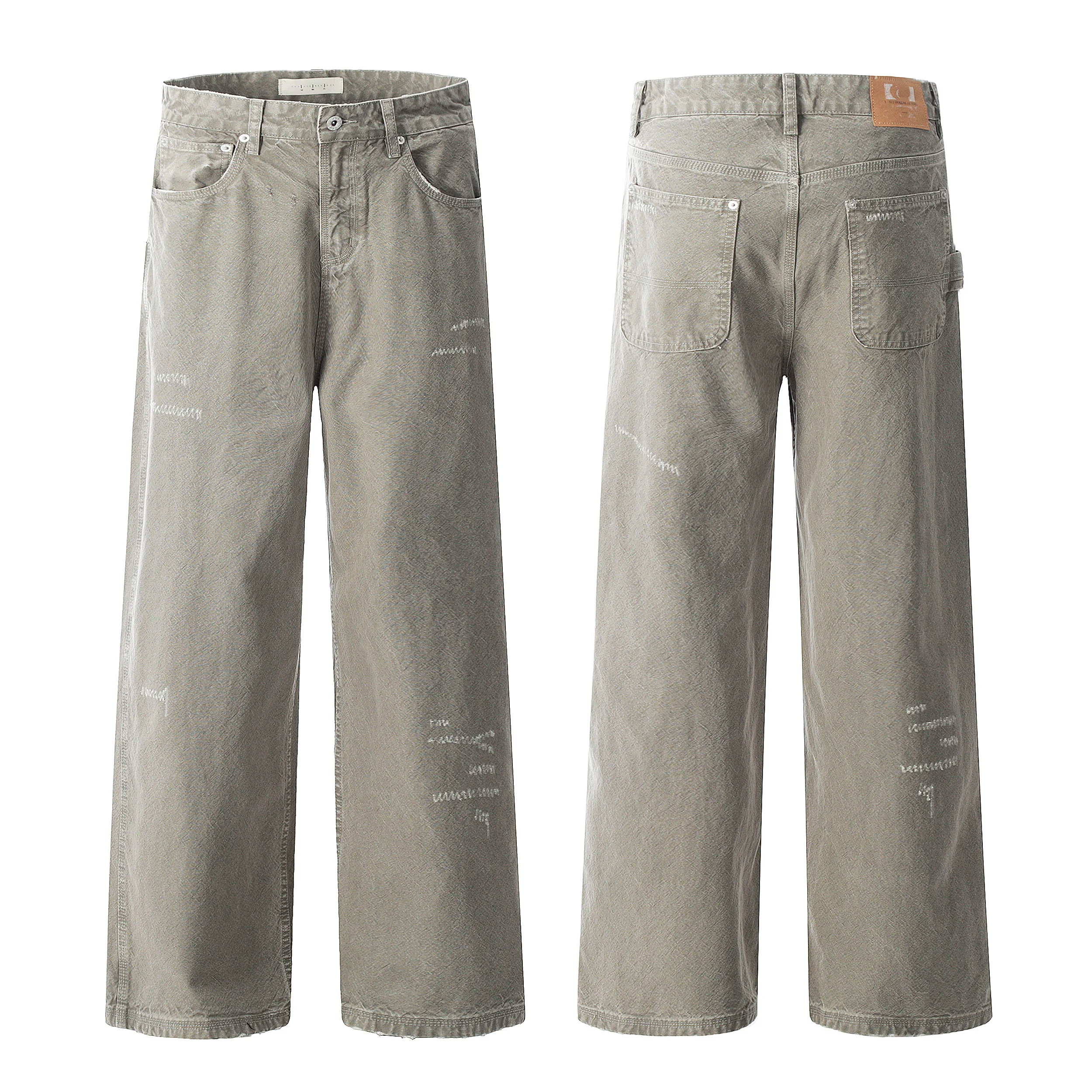 

Retro American Weathered een Design Casual Men's And Women's Street High-End Feeling Straight Loose Jeans Cotton Straight L...