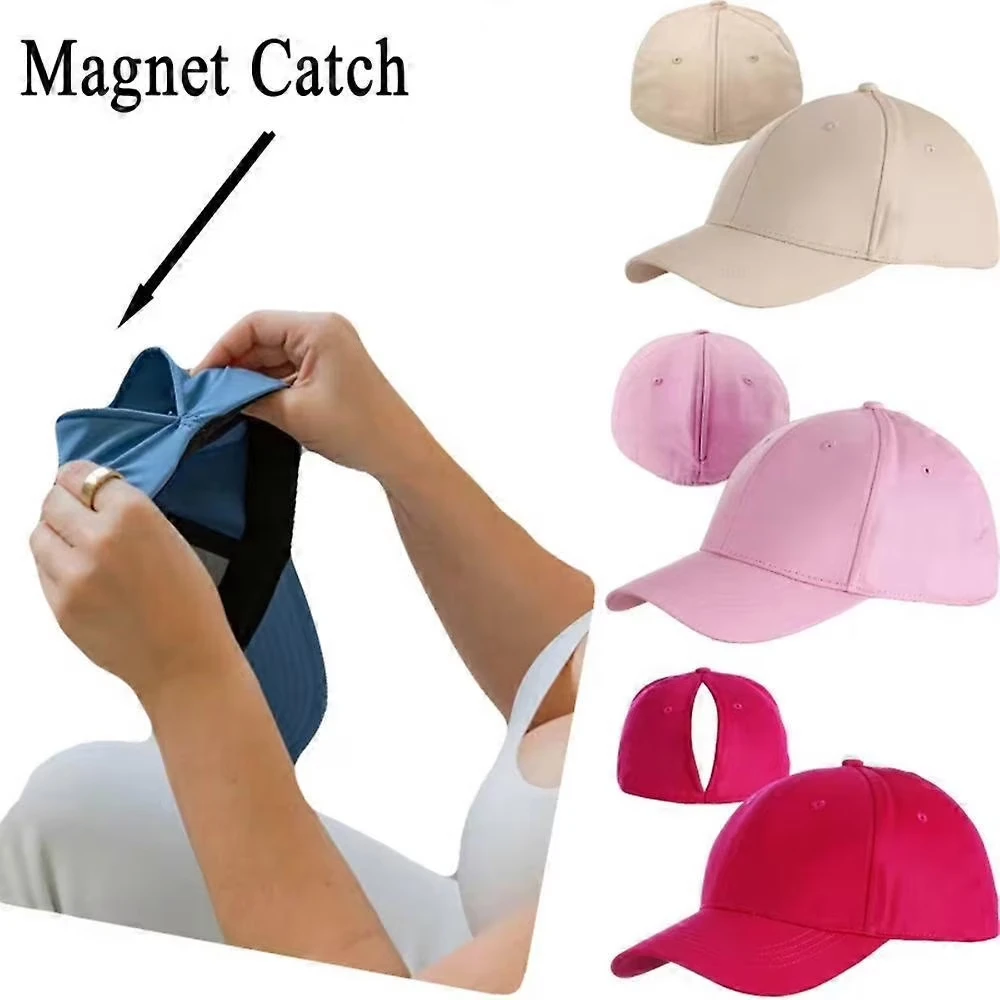 Women Adult Magnetic Ponytail Holder Baseball Cap Adjustable High Bun Messy Hair Moisture Wicking Sports Sun Hat for Hiking
