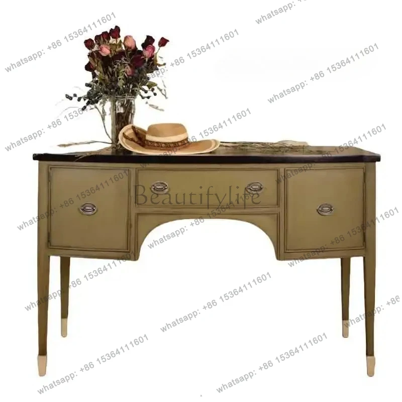 

French retro solid wood desk American entry porch cabinet medieval writing desk living room makeup computer table