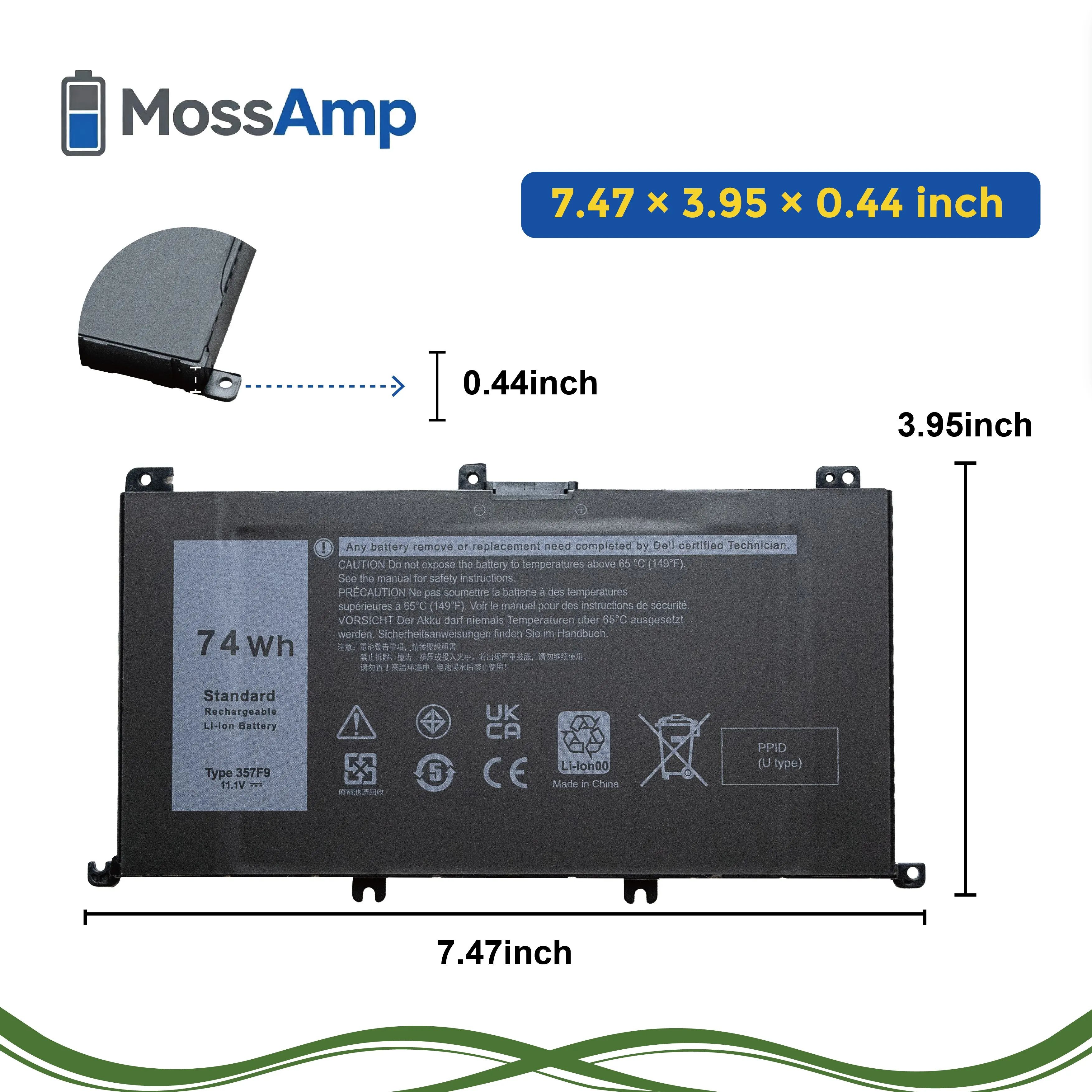 MossAmp 357F9 Laptop Battery for Inspiron 15 7000 Gaming 5000 Gaming 7557 7559 7566 7567 5576 5577 7759 P65F P57F 71JF4 0GFJ6 view 4