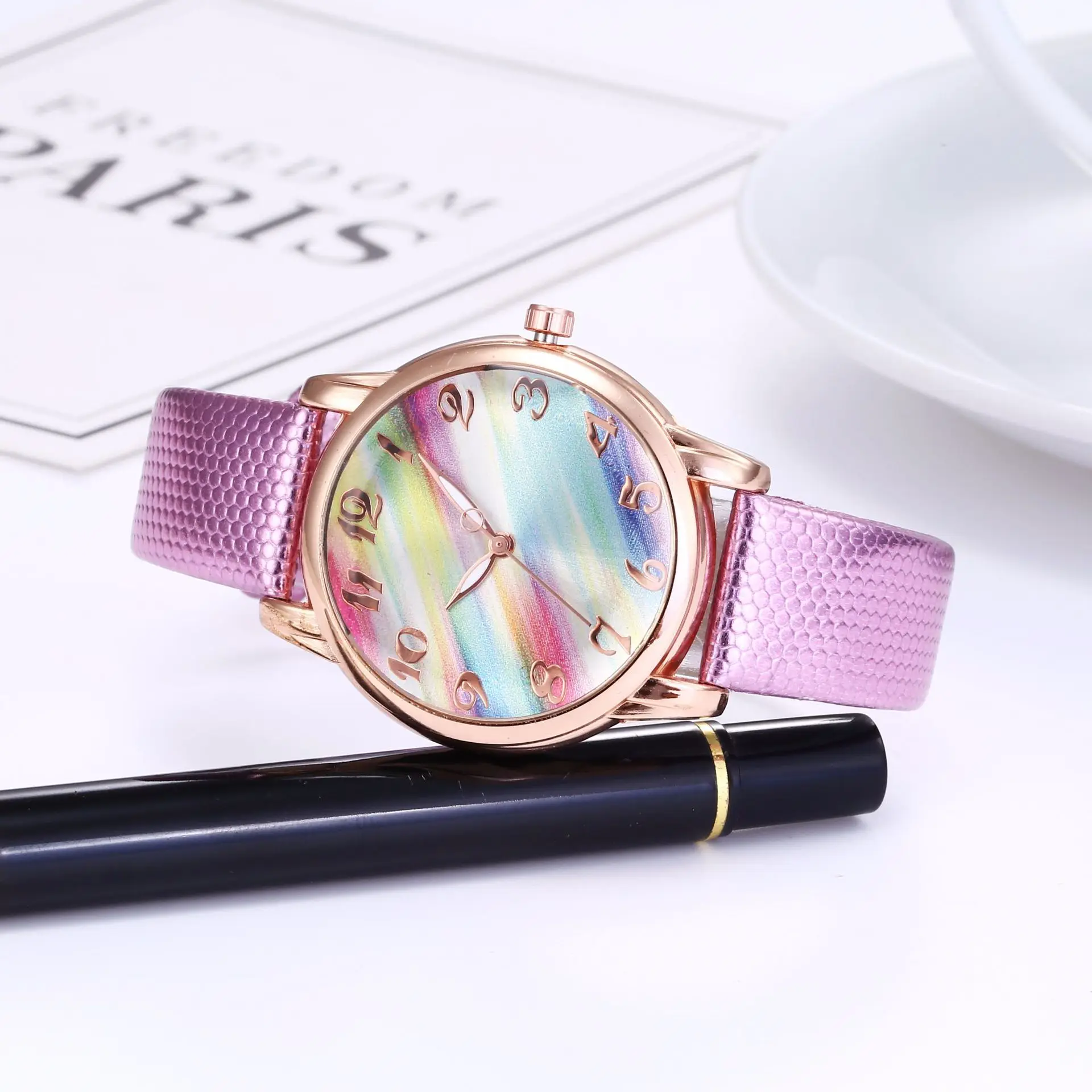 Relogio Feminino New Rainbow Watch for Women Casual Ladies Fashion Leather Strap Watches Quartz Wristwatches Relojes Para Mujer