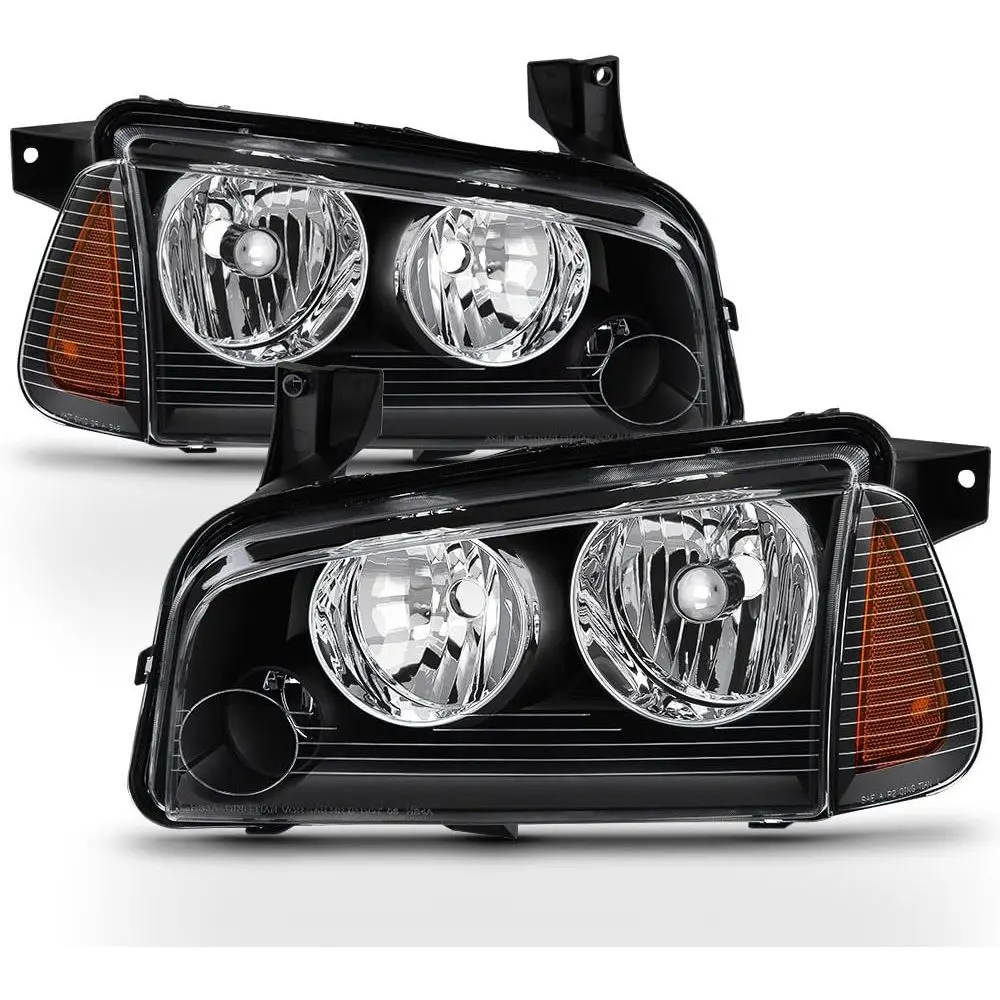 

Фары с черным корпусом для Dodge Charger 2006-2010 гг. с угловыми фонарями, комплект из 4 штук (сторона водителя + пассажира)