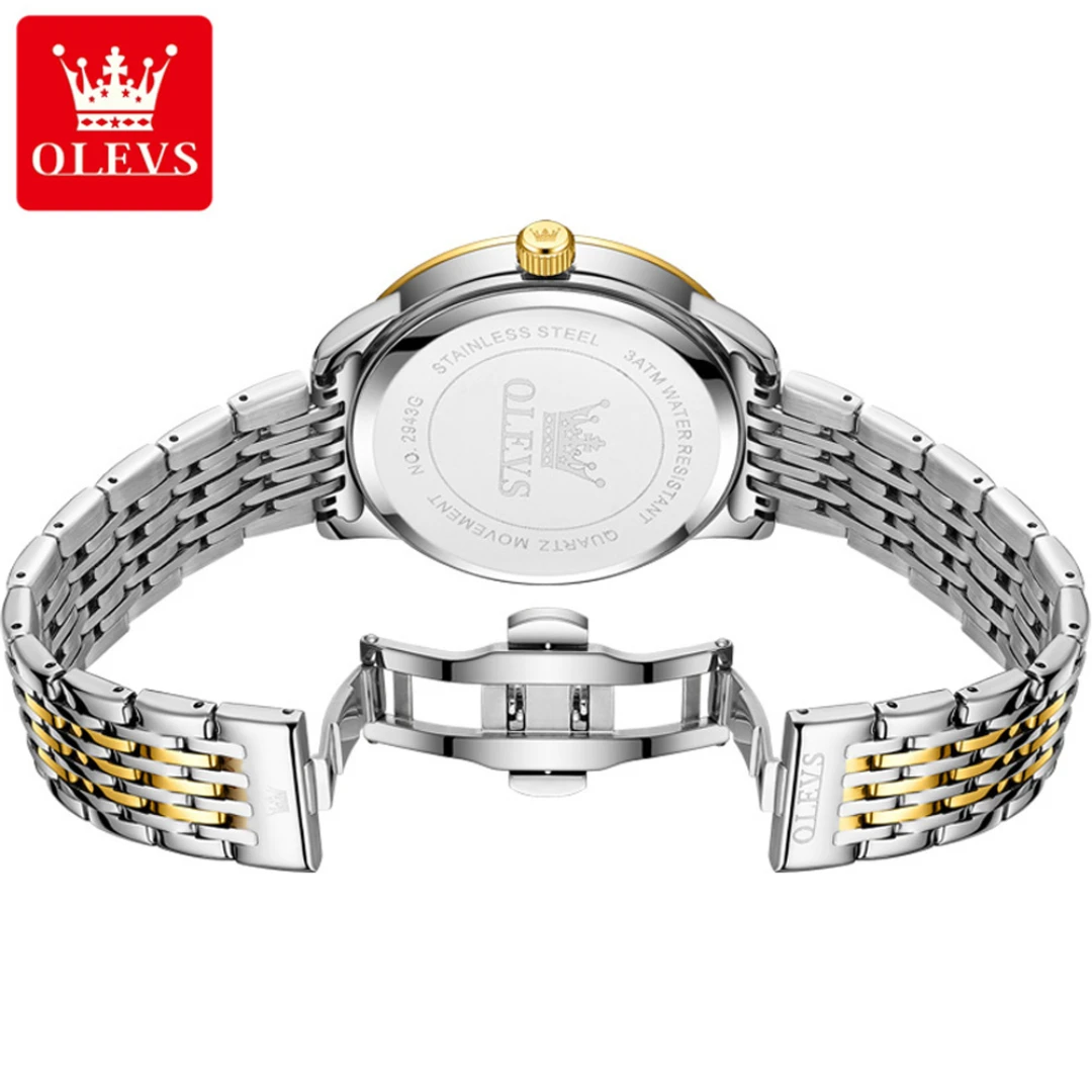 OLEVS 2943 Fashion Quartz Watch Gift Stainless Steel Watchband Round-dial Wristwatch Week Display Calendar