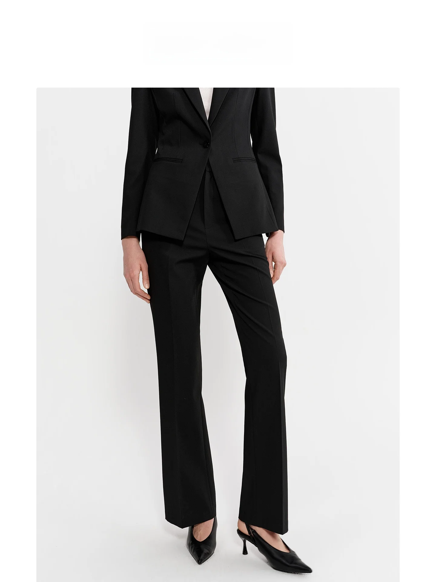

LeLenth High Waist Flared Straight Leg Casual Pants Women's Black Slimming Drapey Suit Trousers Polyester Fiber Zipper Closure