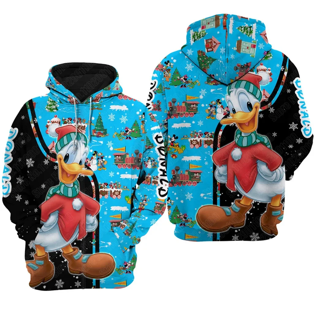 Christmas Disney Donald Duck Cartoon Men Women 3D Print High Quality Fleece Zipper/ Hoodies Pullover Tops Dropshipping