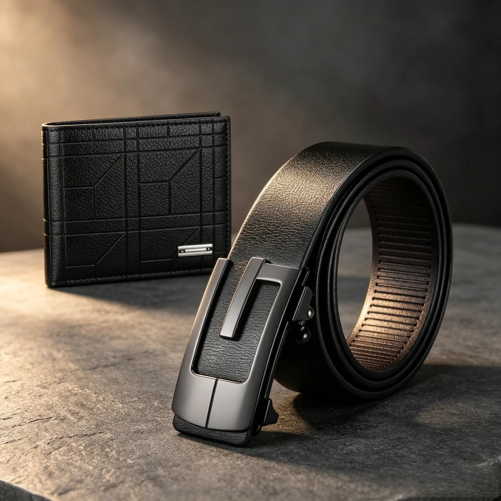 2pcs Simple Men's Belt Wallet Set High Quality Men's Suit Business Belt Fashion Men's Clothing Accessories Wholesale