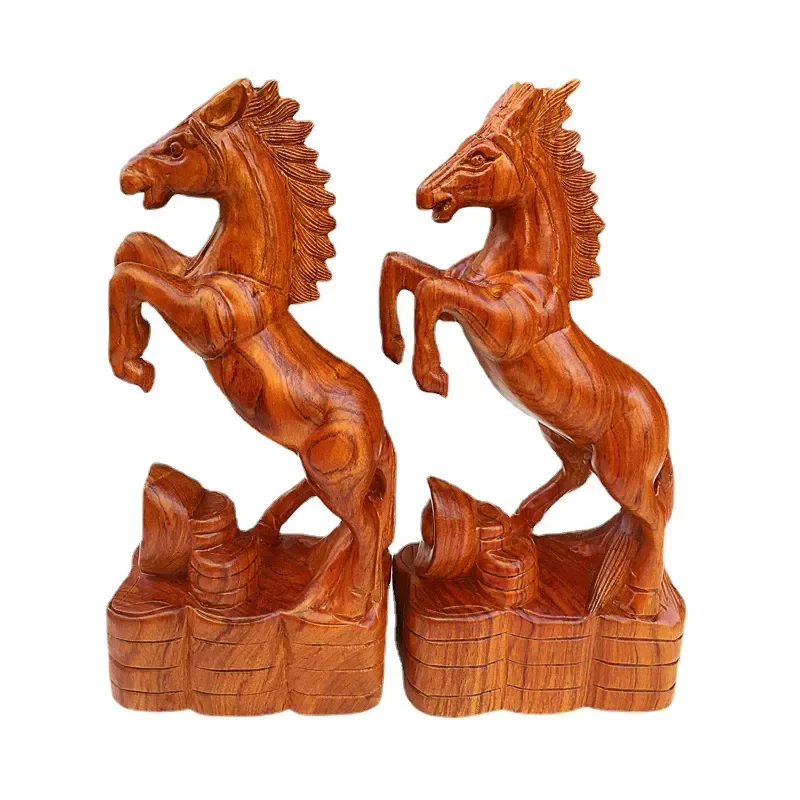 Hand Carved Solid Wood Horse Statue Mahogany Animal Figurine Traditional Craft Home Decor Living Room Office Desktop Ornament