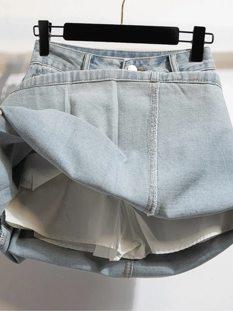 Denim plus Größe Sommer A-Linie Miniröcke Frauen unregelmäßige Patchwork Mode Rüschen Plissee Damen röcke hohe Taille Frau Röcke