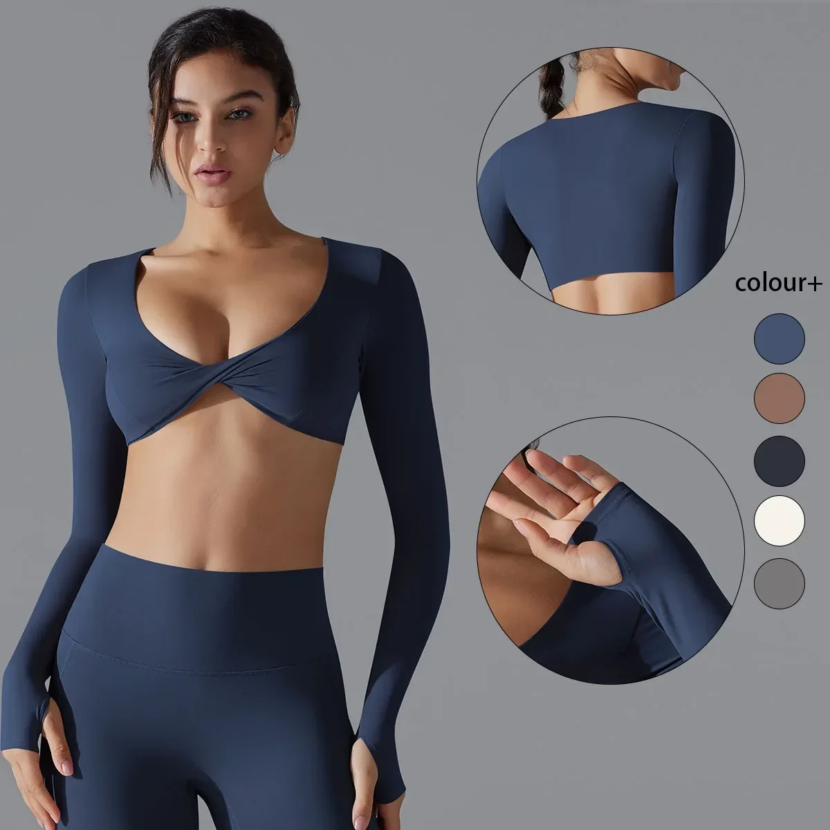 Yoga manica lunga sottile sexy traspirante asciugatura rapida reggiseno sportivo palestra push up antiurto abbigliamento pilates ad alta intensità donna