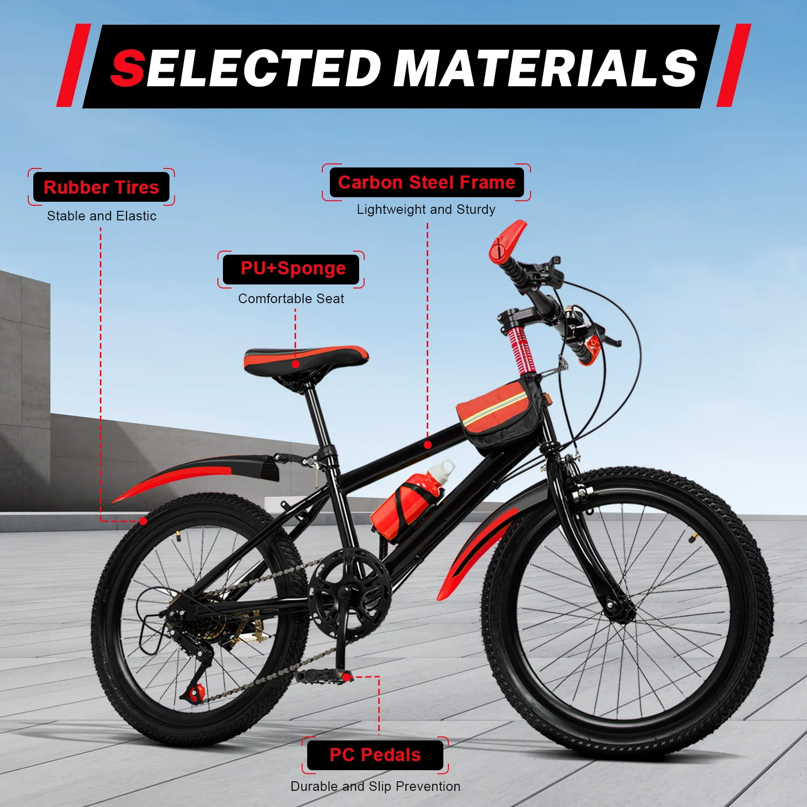 

1.3-1.5m Children 20'' Mountain Bike Seat Adjustment Height 63-76cm Aluminum Alloy Mountain Bicycle