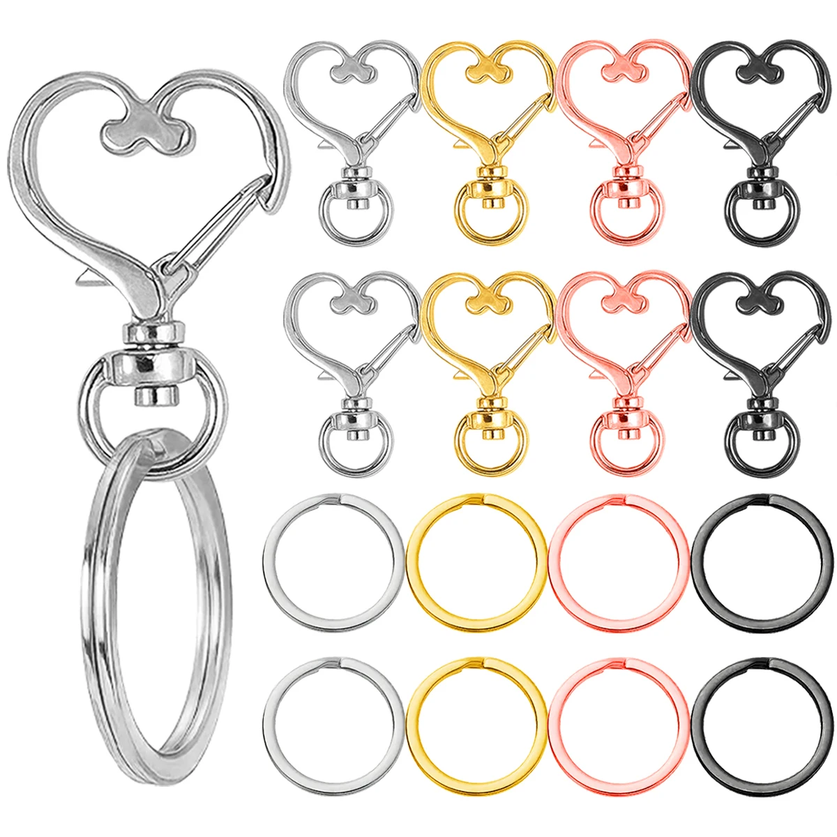 10/20/30 Set Heart-Shaped Rotating Spring Hooks Flat Key Rings, For Keychains, Lanyards, Bag Decorations, DIY Crafts, Idea Gifts