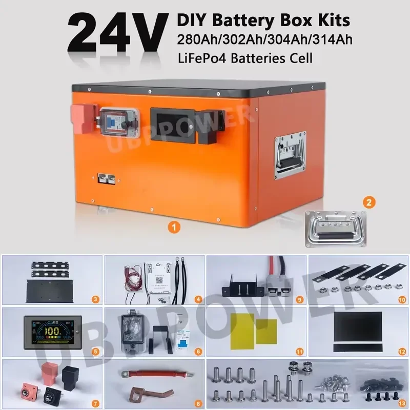 for UBPPOWER 24V LiFePO4 DIY Battery Box Kit 200Ah 230Ah 280Ah 314Ah Lithium Iron Phosphate Case System Pack for RV Camper