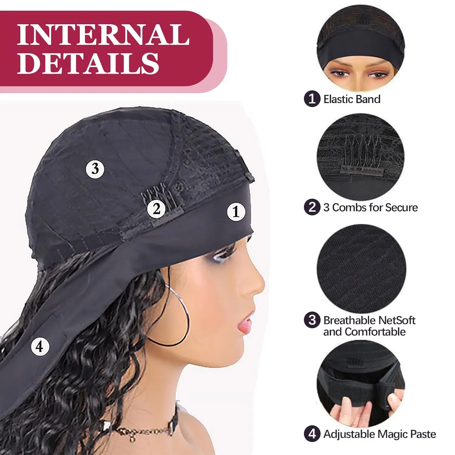 Синтетические парики с повязкой на голову для чернокожих женщин Влажные и волнистые длинные вьющиеся волнистые парики Бесклеевые термостойкие для ежедневного использования на вечеринке (24 дюйма)