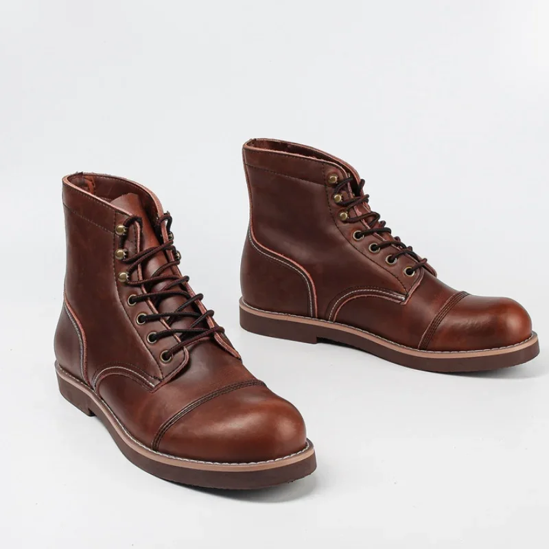

Retro Mens Oxford Boots Fashion Round Toe Handmade Luxury Genuine Leather Comfortable Quality Outdoor Ankle Social Shoes Man2026