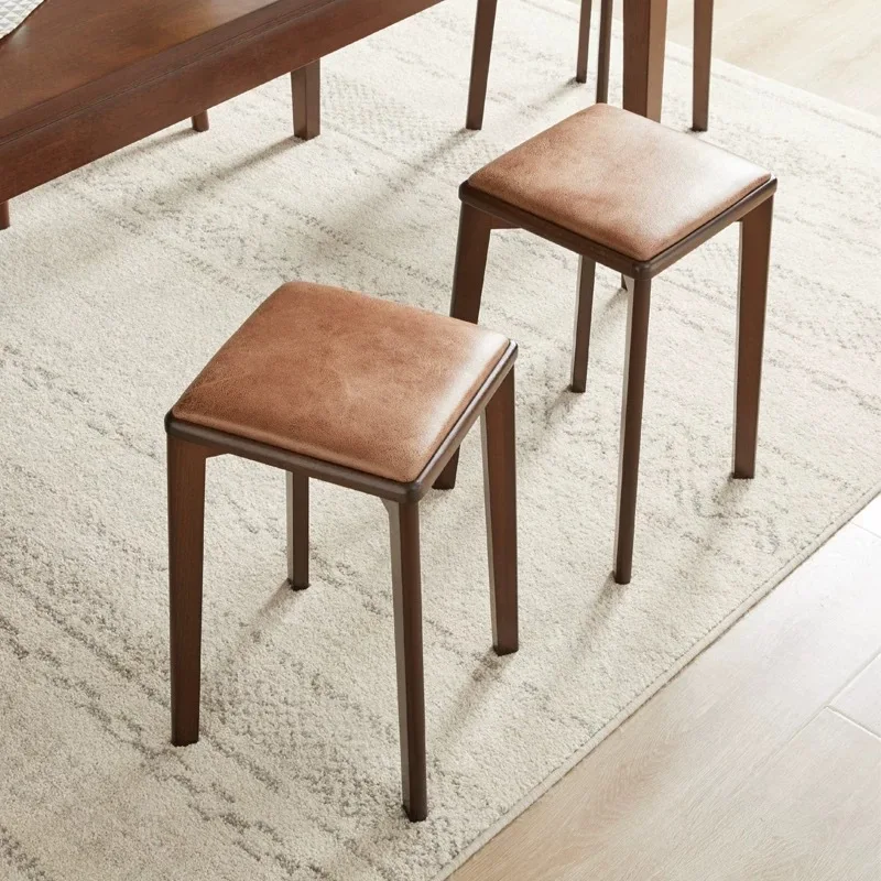 Soft bag comfortable stool household stackable small stool minimalist style modern solid wood dining table round chair
