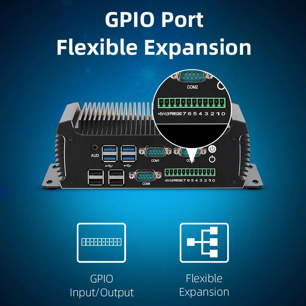 

Безвентиляторный IPC Mini PC Intel N97 GPIO 6x COM DB9 RS232 RS485 TTL 2xHDMI DP 9xUSB Win10/11 Linux 4G LTE WiFi M.2 SSD eDP