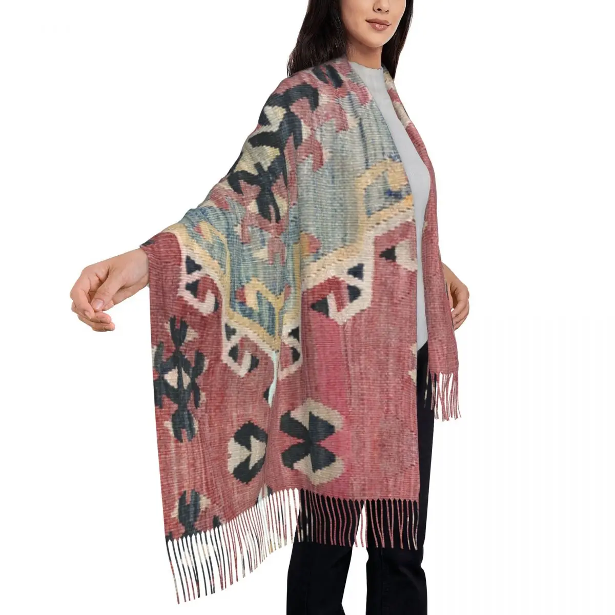 Bohemian Kilim tappeto persiano nappa sciarpa donna morbido Vintage turco etnico arte scialle avvolgere sciarpe invernali da donna