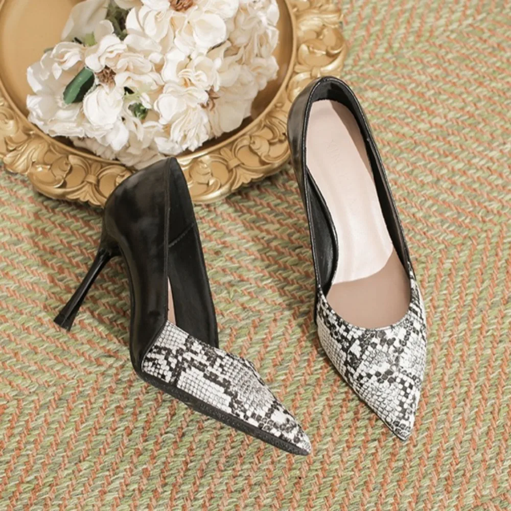 High Heels Women's Pumps New Snake Pattern Women's Shoes Banquet Leather Shallow Mouth Thin Heel Pointed Single Shoes Women