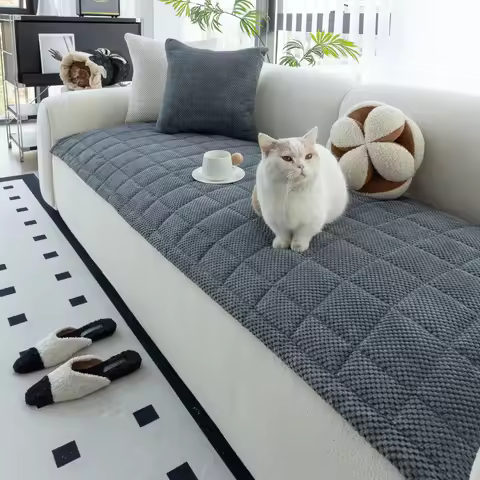 Fashionable and Simple Grid Fleece Quilting Sofa Cover- Grid Design, Pet Friendly Sofa Protection Anti-Slip Sofa Towel