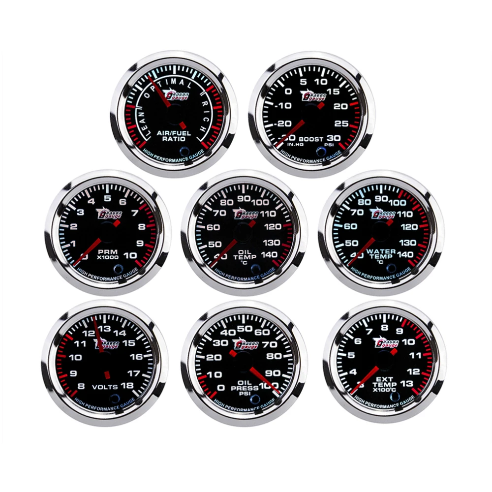 52mm Car Boost Water Temp Oil Temp Oil Press Gauge Tachometer PRM Meter Voltmeter Air-Fuel Ratio EGT Gauge 7 Colors Backlight