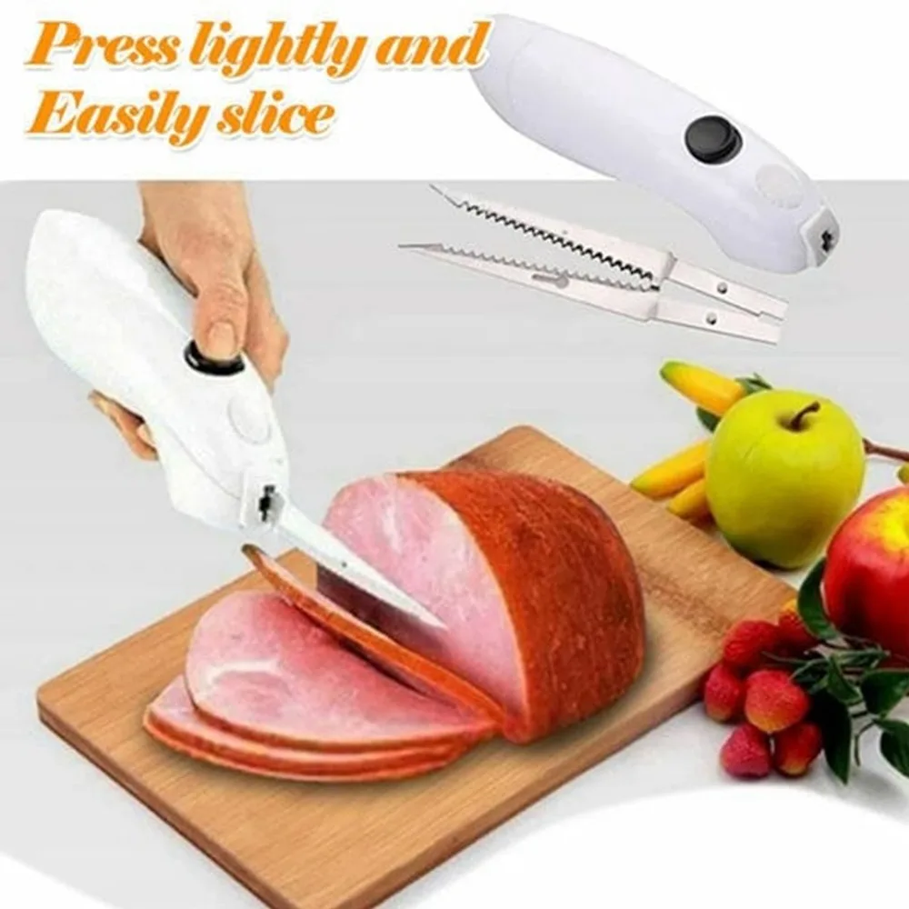 Plastic Stainless Steel Blades Electric Fillet Knife Ergonomic Handle White Cordless Kitchen Knife Non Slip Grip Battery Powered view 5