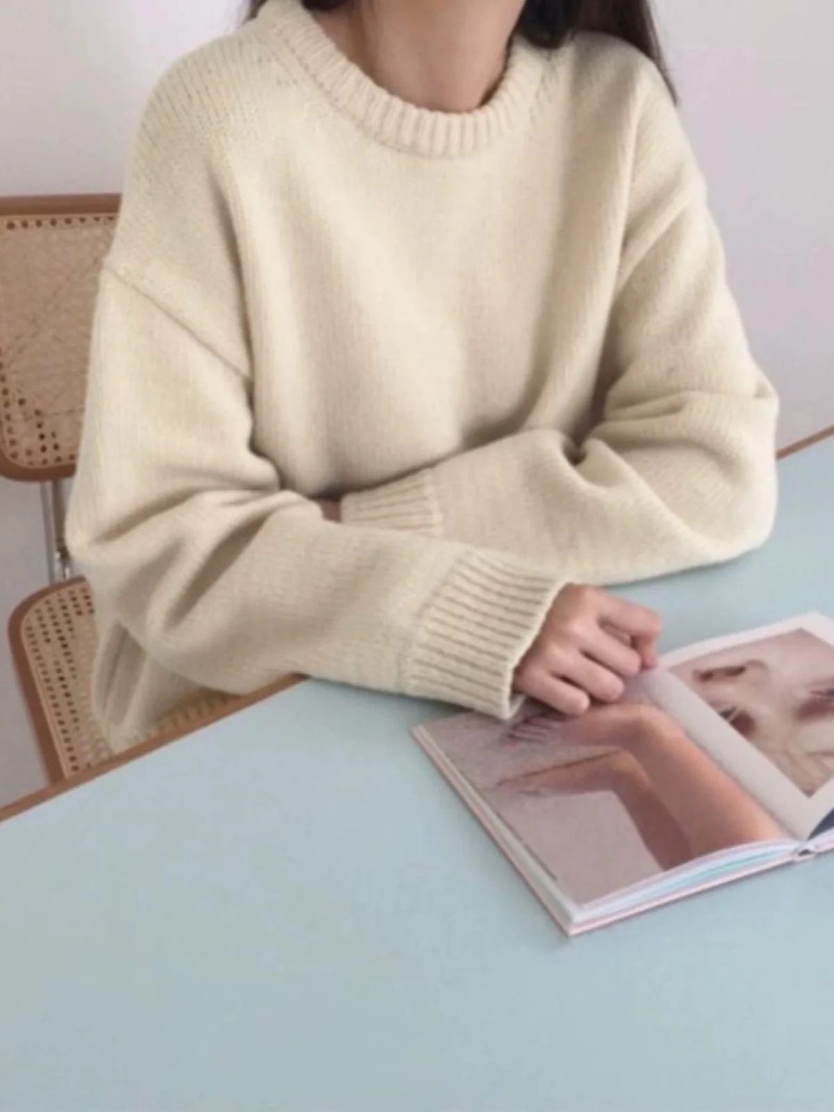 Sweet Cute Women's Knitted Sweater Spring Autumn Loose Lazy Sle Outerwear Base Layer Overhead Knitted Inner Match Women's Top