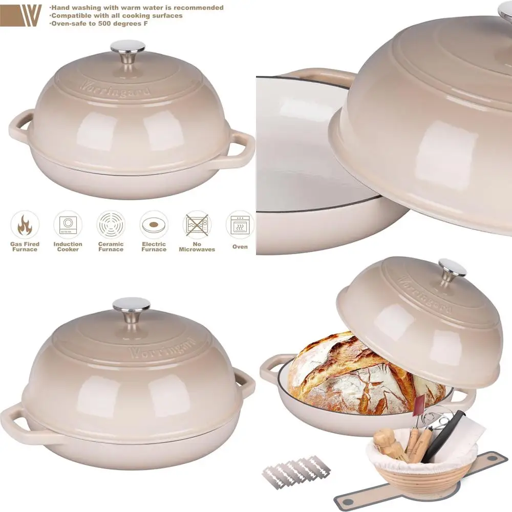 

6-Quart Latte Enamel Cast Iron Dutch Oven with Lid, Perfect for Sourdough Bread Baking and Proofing