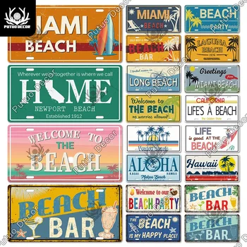 Putuo 빈티지 번호판 금속 주석 사인 장식 플라크, 해변 장식, 여름 샌디 비치 펍 바, 서핑 클럽 해변 벽 장식 